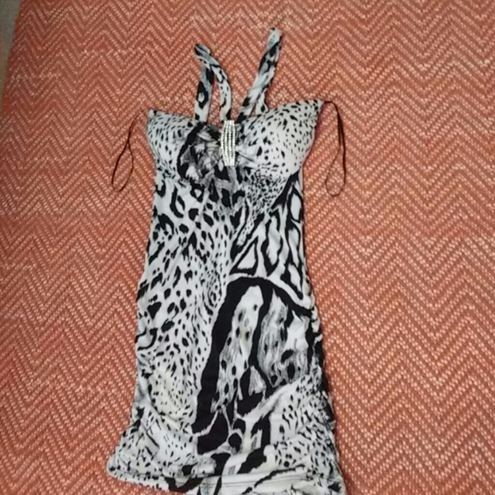 Black & White Strapless Leopard Dress